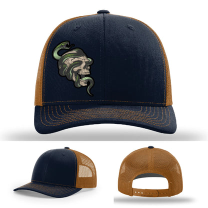 Serpent Skull Hat | Full-Color Leather Patch Snake & Skull Design