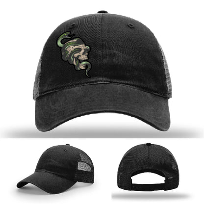 Serpent Skull Hat | Full-Color Leather Patch Snake & Skull Design