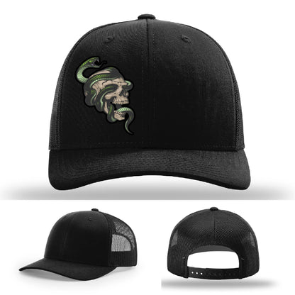 Serpent Skull Hat | Full-Color Leather Patch Snake & Skull Design