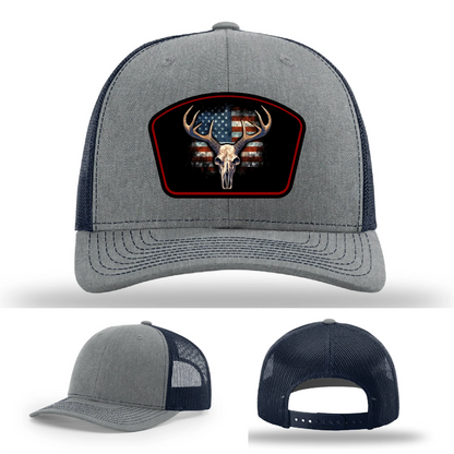 Patriotic Buck Hat | Leather Patch Hunting & Flag Design