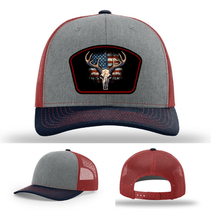 Patriotic Buck Hat | Leather Patch Hunting & Flag Design