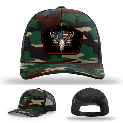 Patriotic Buck Hat | Leather Patch Hunting & Flag Design