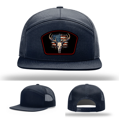 Patriotic Buck Hat | Leather Patch Hunting & Flag Design