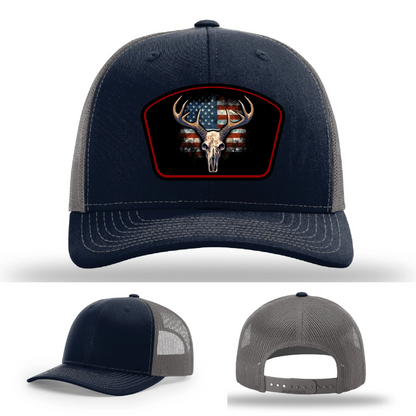 Patriotic Buck Hat | Leather Patch Hunting & Flag Design