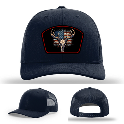 Patriotic Buck Hat | Leather Patch Hunting & Flag Design