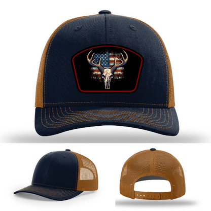 Patriotic Buck Hat | Leather Patch Hunting & Flag Design