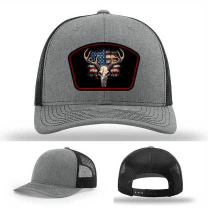 Patriotic Buck Hat | Leather Patch Hunting & Flag Design