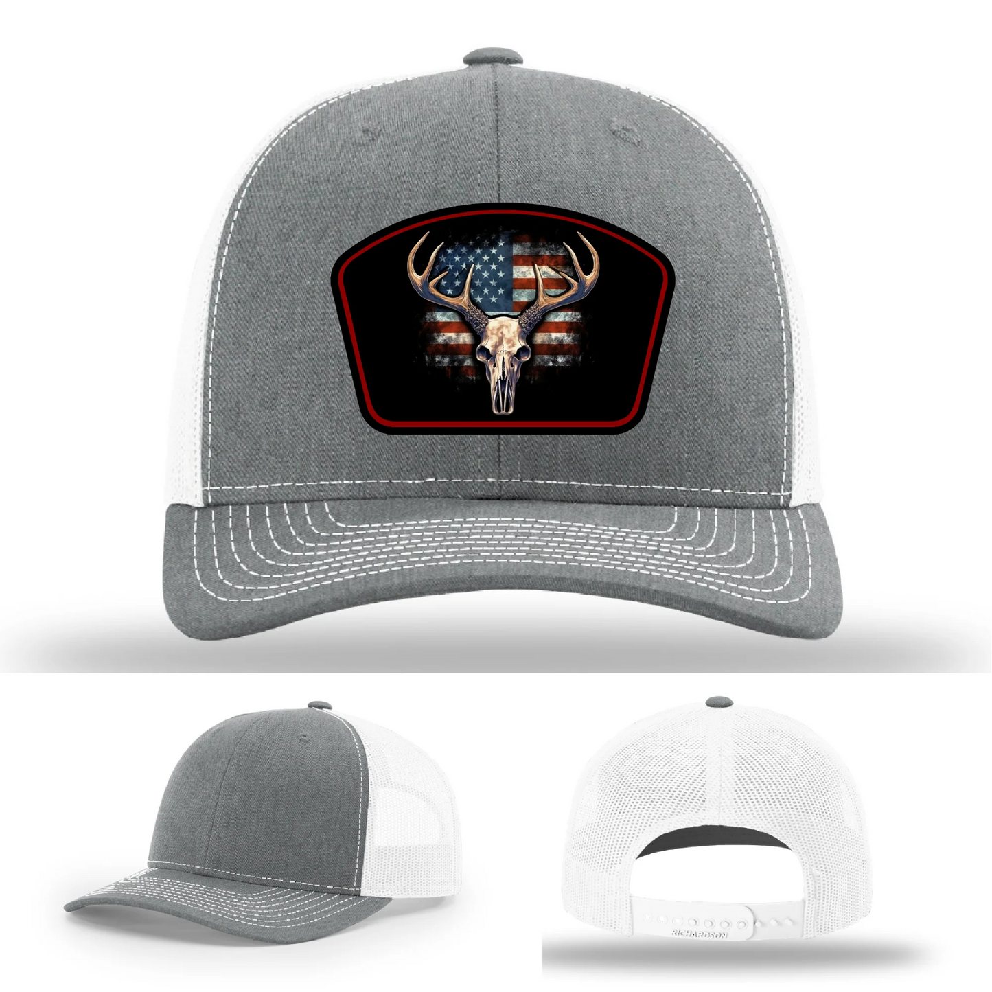 Patriotic Buck Hat | Leather Patch Hunting & Flag Design