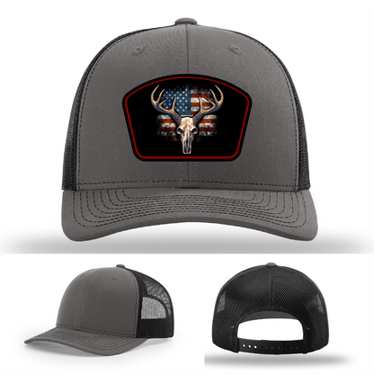 Patriotic Buck Hat | Leather Patch Hunting & Flag Design