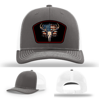 Patriotic Buck Hat | Leather Patch Hunting & Flag Design