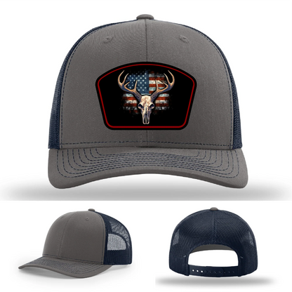 Patriotic Buck Hat | Leather Patch Hunting & Flag Design