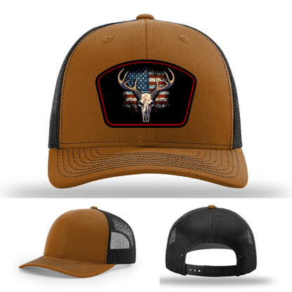 Patriotic Buck Hat | Leather Patch Hunting & Flag Design