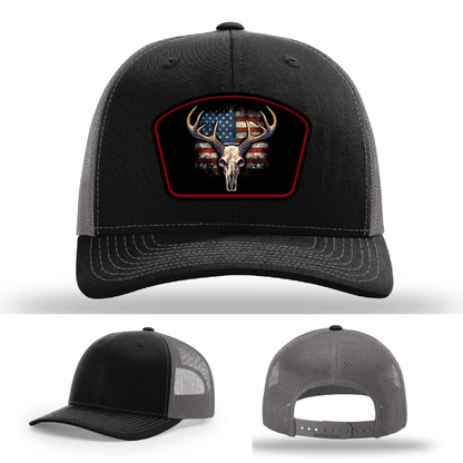 Patriotic Buck Hat | Leather Patch Hunting & Flag Design