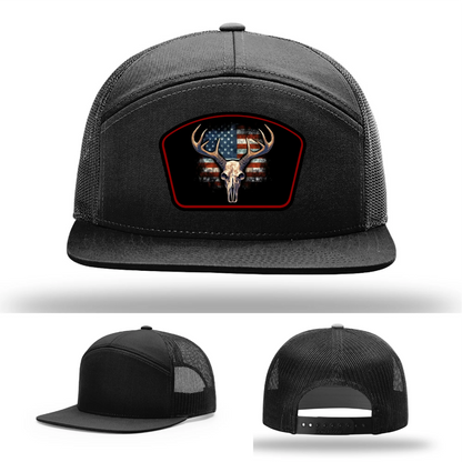 Patriotic Buck Hat | Leather Patch Hunting & Flag Design