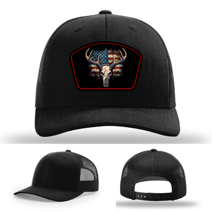 Patriotic Buck Hat | Leather Patch Hunting & Flag Design