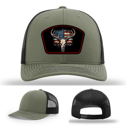 Patriotic Buck Hat | Leather Patch Hunting & Flag Design